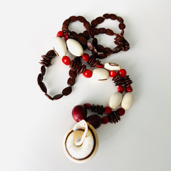 💖3/$30 Vintage Seeds And Sea Shell Beaded Boho Jewelry Necklace 32” - Picture 3 of 3
